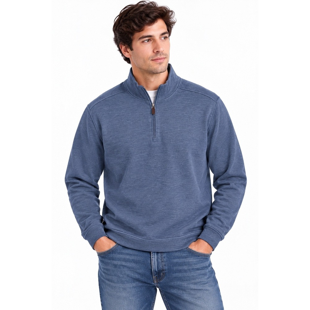 Stitch Note Mens Blue Heather Quarter Zip Pullover Sweater Mock Neck Large